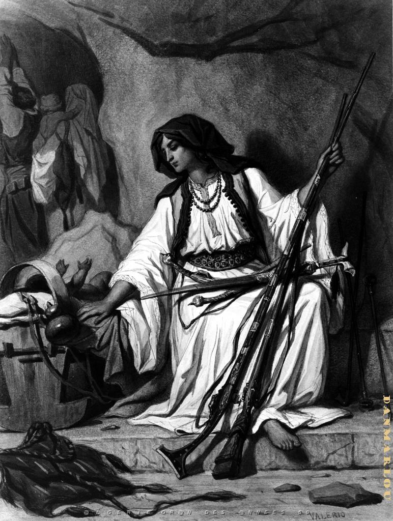 THEODORE VALERIO (25).jpg - Th?odore Valerio (French, 1819-1879). 'Balkan Woman with Guns Tending a Baby,' ca. 1867 ?. watercolor with graphite underdrawing and gum heightening on cream, thick, heavily textured wove paper. Walters Art Museum (37.1410): Acquired by William T. Walters, 1867 (?).
